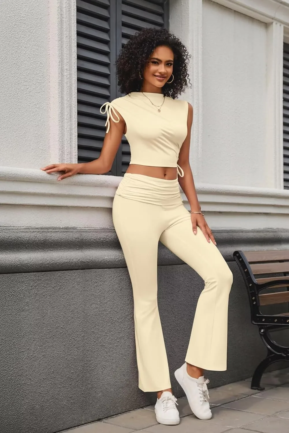 Women's 2 Piece Pant Sets for Women Sexy Sleeveless Crop Tops Loung Wear Club Outfits