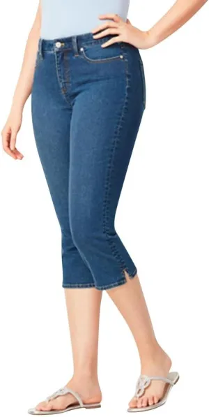 Womens 3/4 Length Casual Jeans Trendy Stretch Zipper Button High Waiste Calf Denim Pant Gradient Tight Casual Trouser