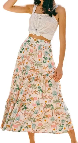 Women's A-Line Floral Printing Midi High Waist Vacation Maxi Skirts Vestidos Beach Boho Skirts