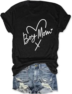Womens Boy Mama Shirt Casual Letter Printed Boy Mom T-Shirts Short Sleeve Mother's Day Graphic Tee Tops
