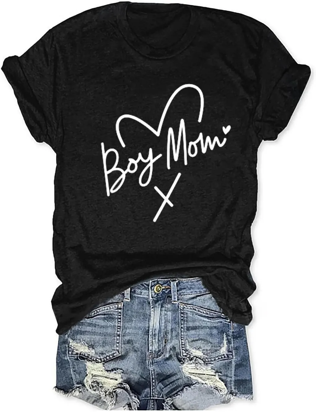 Womens Boy Mama Shirt Casual Letter Printed Boy Mom T-Shirts Short Sleeve Mother's Day Graphic Tee Tops