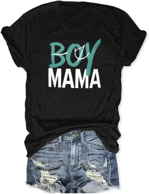 Womens Boy Mama Shirt Casual Letter Printed Boy Mom T-Shirts Short Sleeve Mother's Day Graphic Tee Tops