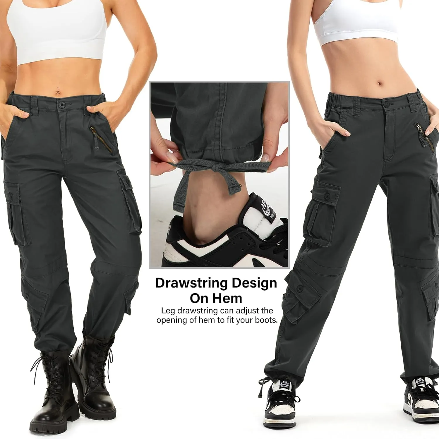 Womens Cargo Army Combat Work Pants with 8 Pockets Casual Cotton Ripstop Construction Pants