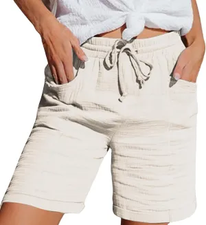 Womens Casaul Drawstring Linen Shorts Summer Hawaiian Beach Athletic Bermuda Sweatpant Elastic Waist Y2K Casual Short
