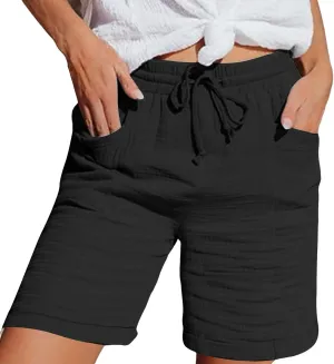 Womens Casaul Drawstring Linen Shorts Summer Hawaiian Beach Athletic Bermuda Sweatpant Elastic Waist Y2K Casual Short