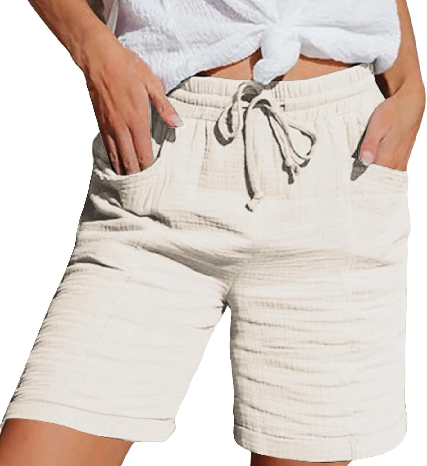 Womens Casaul Drawstring Linen Shorts Summer Hawaiian Beach Athletic Bermuda Sweatpant Elastic Waist Y2K Casual Short