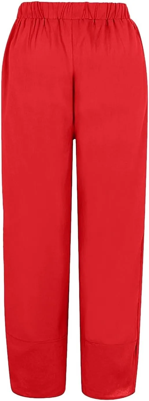 Womens Casual Cotton Linen Pants Trendy Elastic High Waist Crossover Leg Harem Trouser Workout Sport Lounge Sweatpant