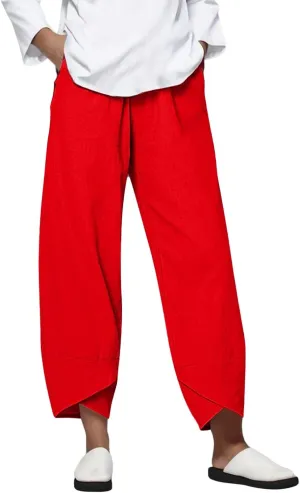 Womens Casual Cotton Linen Pants Trendy Elastic High Waist Crossover Leg Harem Trouser Workout Sport Lounge Sweatpant