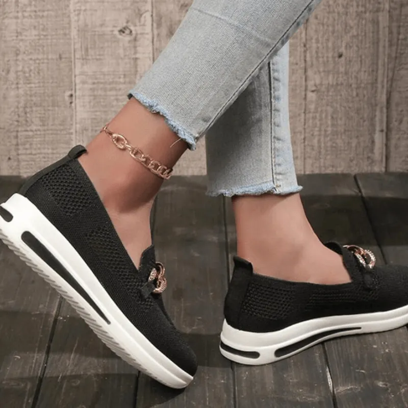 Women's Casual Slip-On Sneakers with Chain Detail
