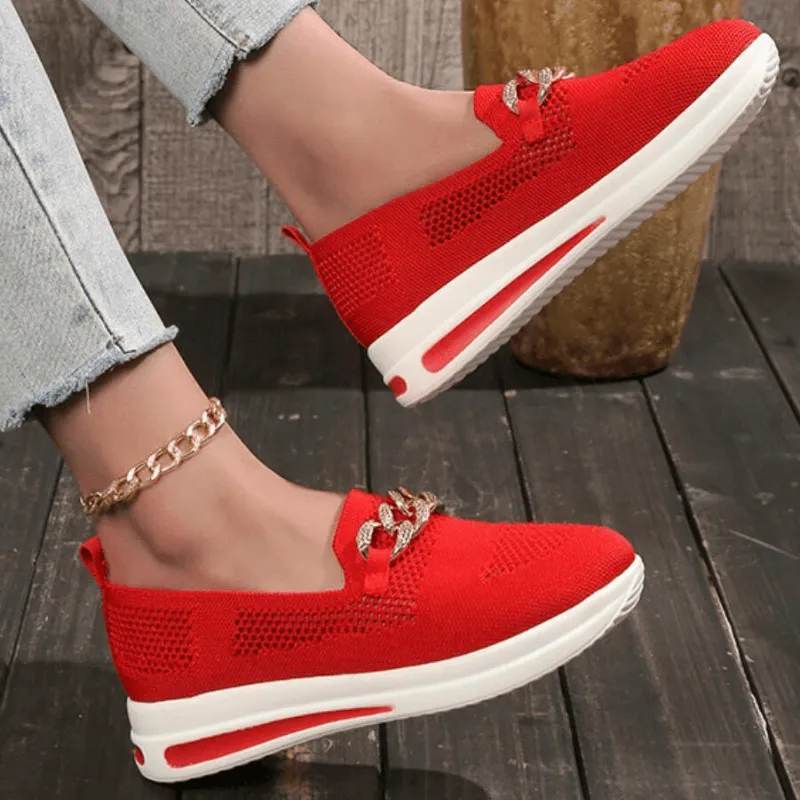 Women's Casual Slip-On Sneakers with Chain Detail