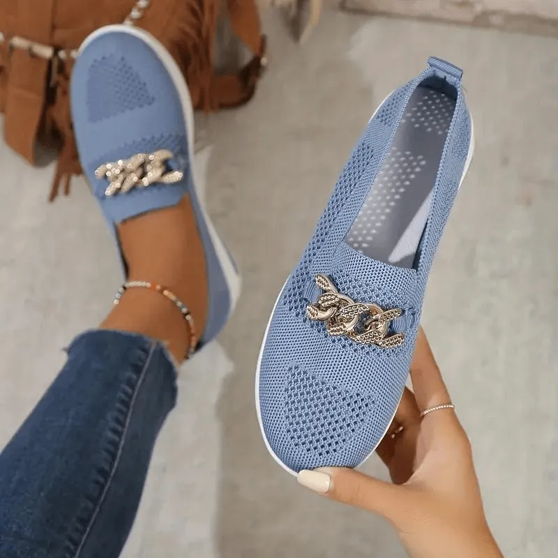 Women's Casual Slip-On Sneakers with Chain Detail