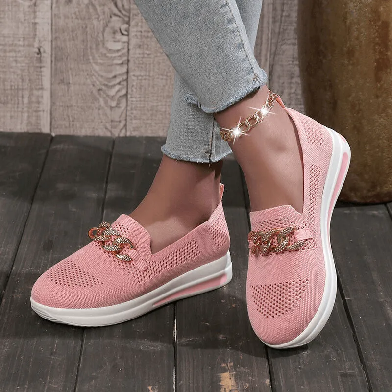 Women's Casual Slip-On Sneakers with Chain Detail