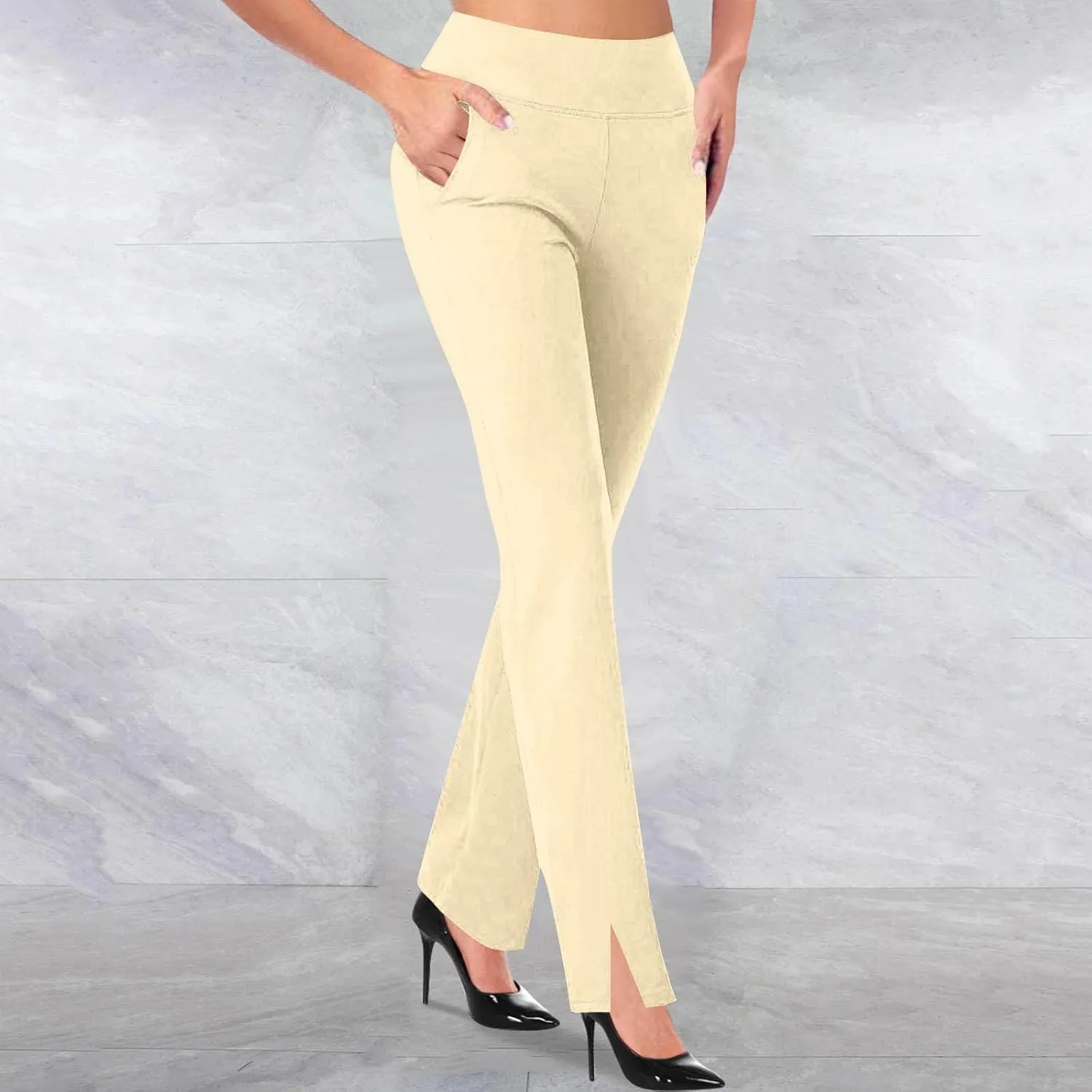 Women's Comfortable Stretch Pants High-Waisted Tummy Control Slim-Fit Trousers Gym Fitness Park Workouts Casual Pants