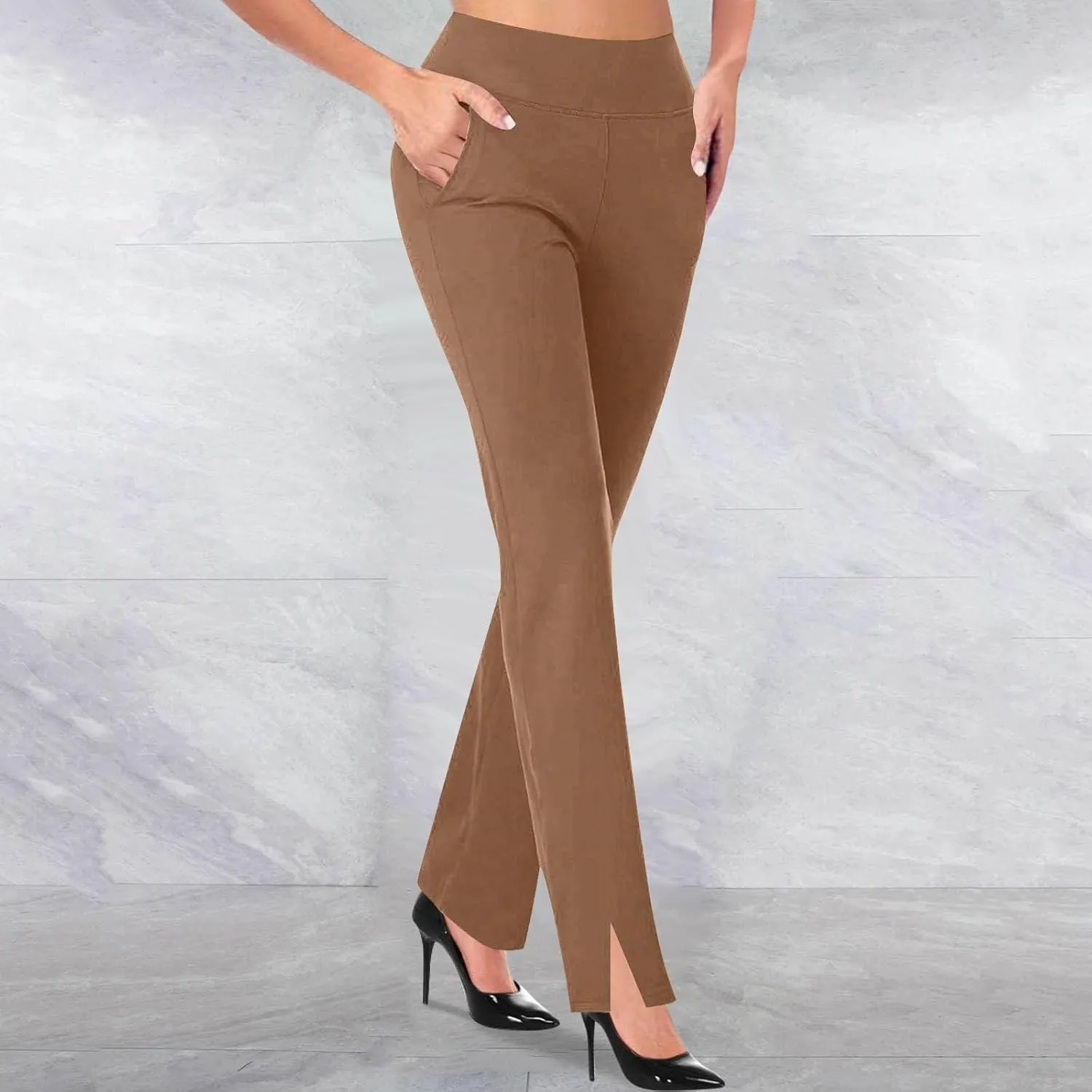 Women's Comfortable Stretch Pants High-Waisted Tummy Control Slim-Fit Trousers Gym Fitness Park Workouts Casual Pants