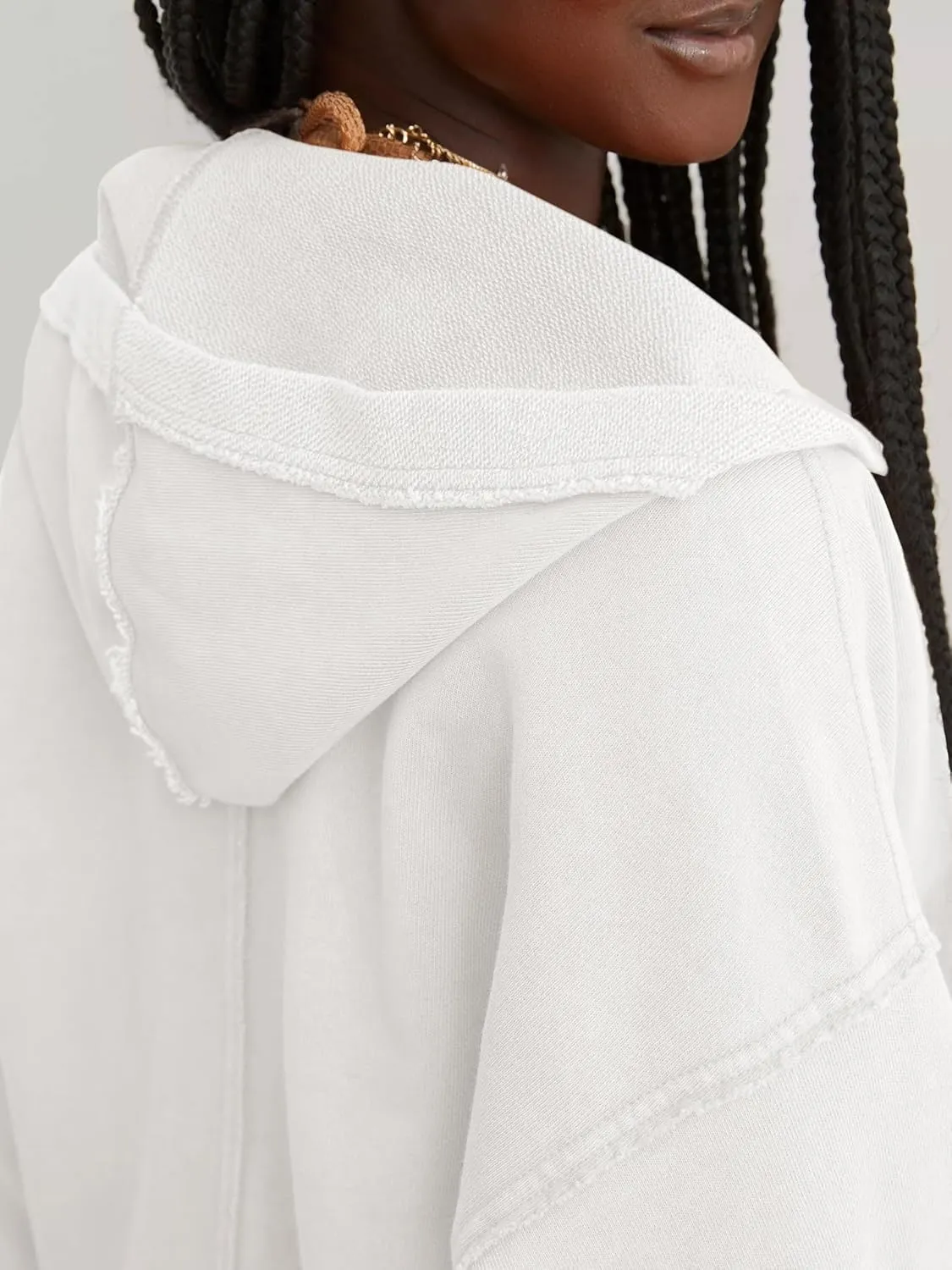 Womens Cropped Hoodies Long Sleeve V Neck Ripped Pullover Sweatshirts with Hooded Casual Crop Tops Trendy 2025