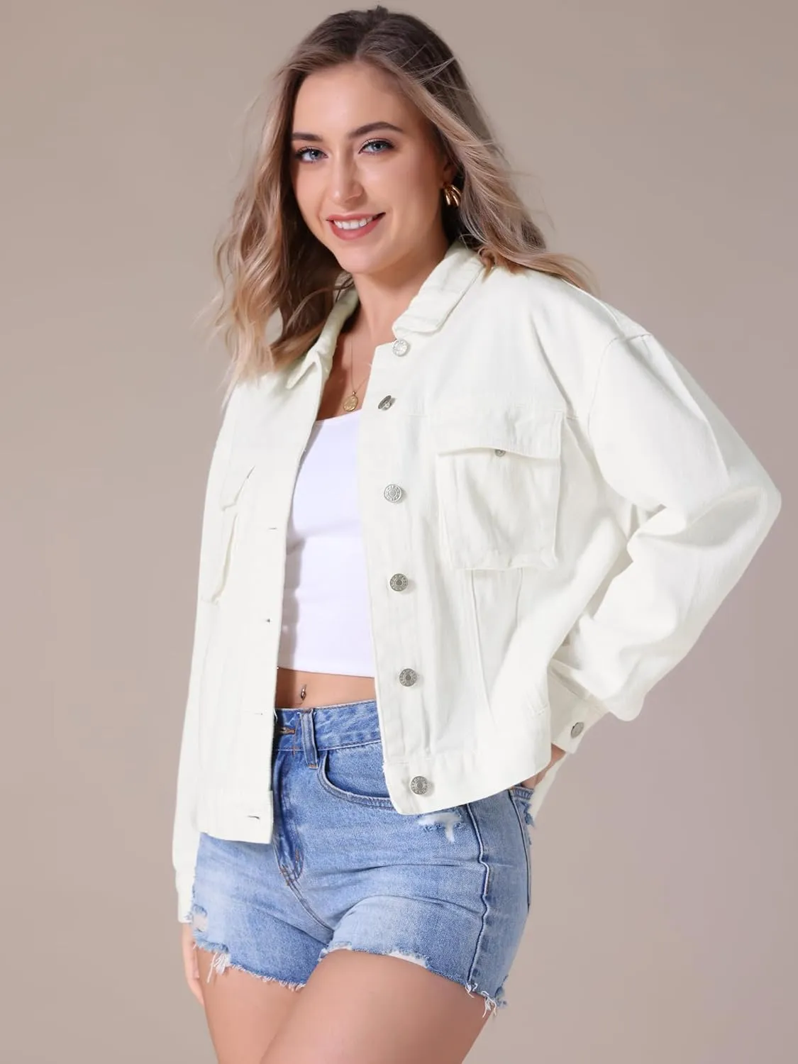 Women's Denim Jacket Button Down Cargo Pockets Casual Denim Shacket Western Outfits 2025 Jean Jackets