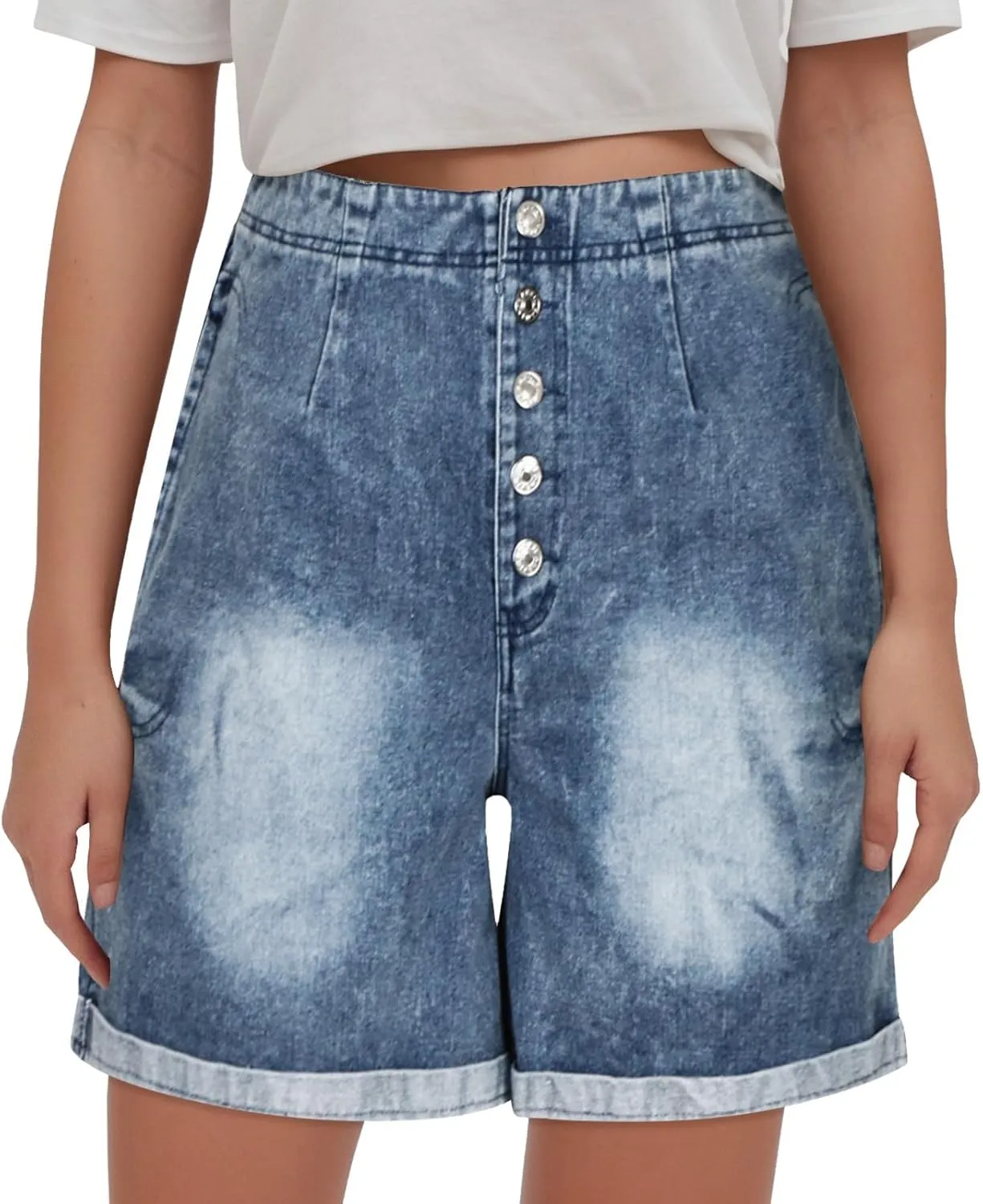 Women's Denim Shorts Summer Baggy High Waisted Flowy Wide Leg Buttons Pleated Casual Jean Short 2025 Fashion