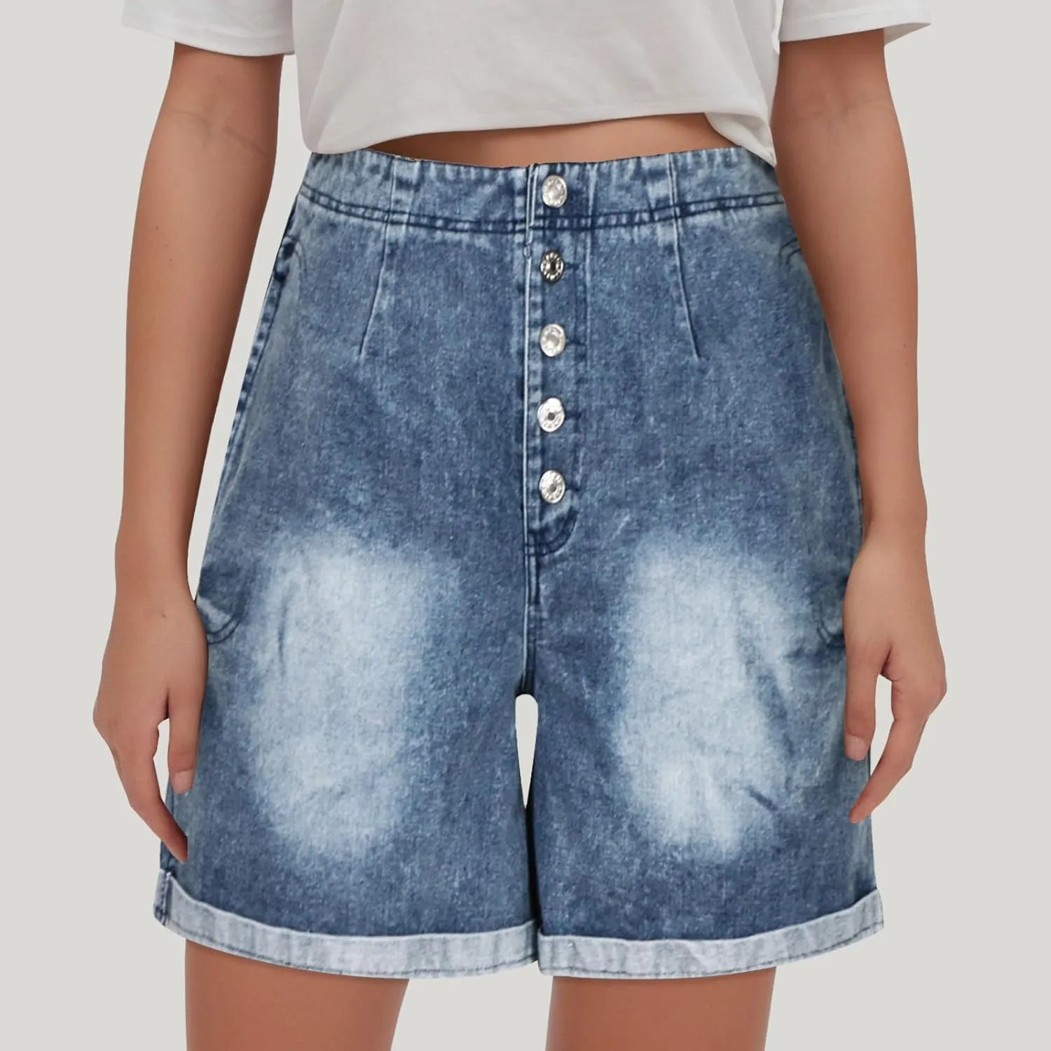 Women's Denim Shorts Summer Baggy High Waisted Flowy Wide Leg Buttons Pleated Casual Jean Short 2025 Fashion