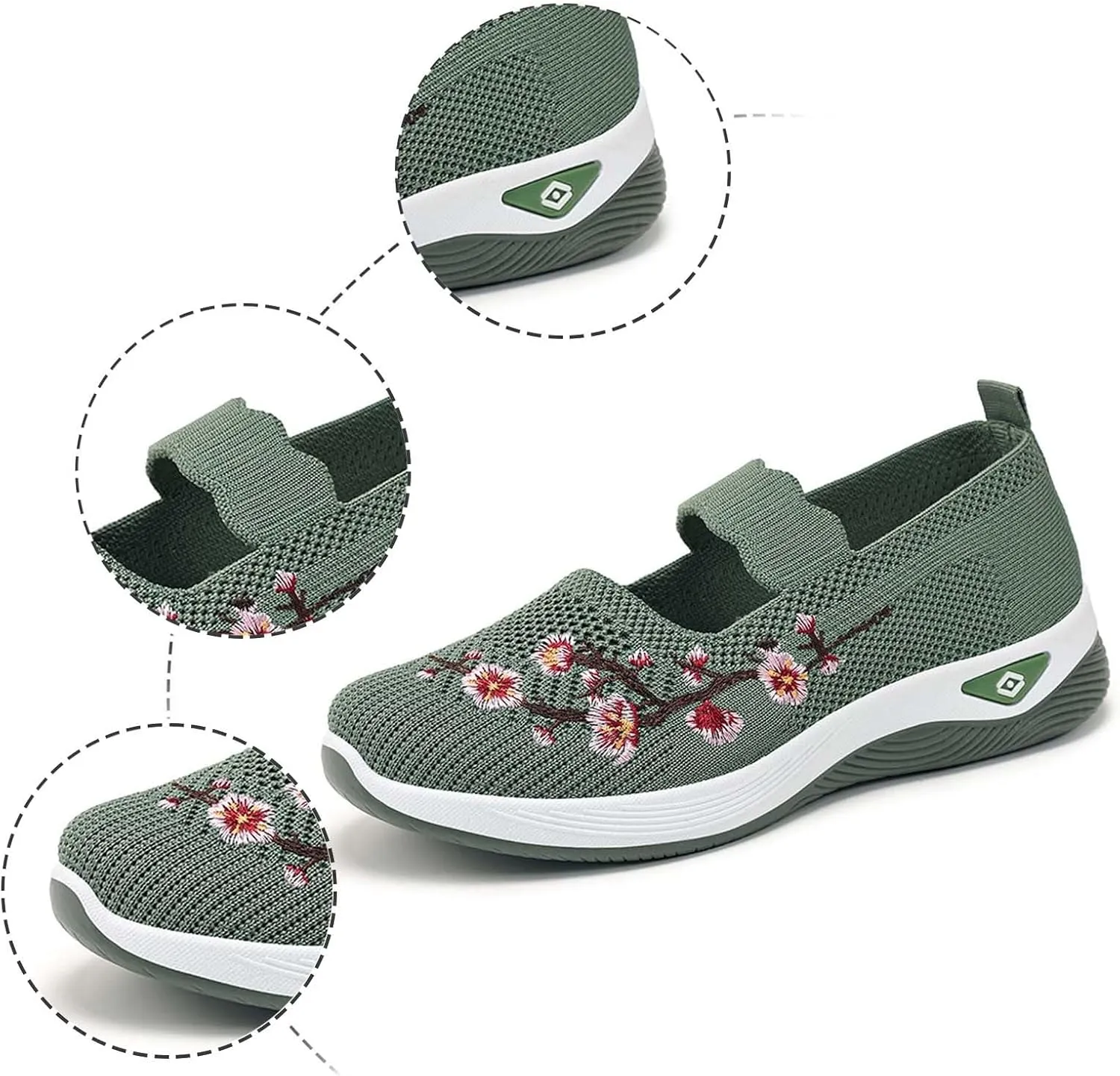 Women's Embroidered Casual Shoes Breathable Mesh Fabric Comfortable Flat Walking Footwear Versatile All Season