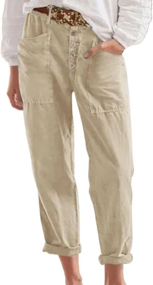 Women's Fashionable Ankle Pants Trendy Cotton Linen Lounge Trouser Versatile Work Home Office Yoga Hiking Casual Pant