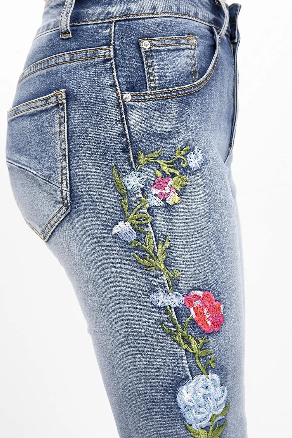 Women's Floral Embroidered Flare Bell Bottom Jeans,Vintage-Inspired Retro Denim Pants