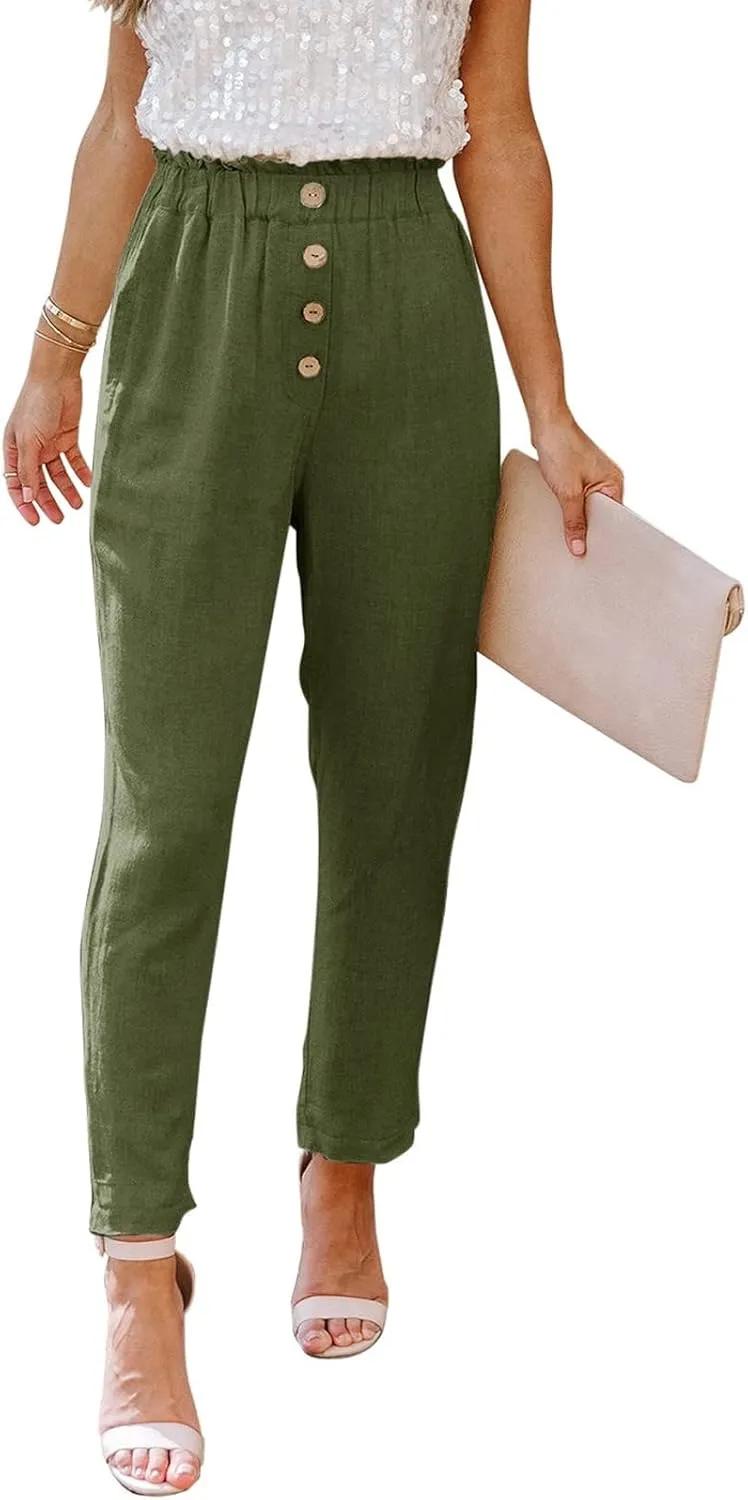 Womens High Waisted Button-Front Casual Pants Various Occasion Stylish Trousers Office Dress Ankle-Length Casual Pant