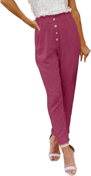 Womens High Waisted Button-Front Casual Pants Various Occasion Stylish Trousers Office Dress Ankle-Length Casual Pant