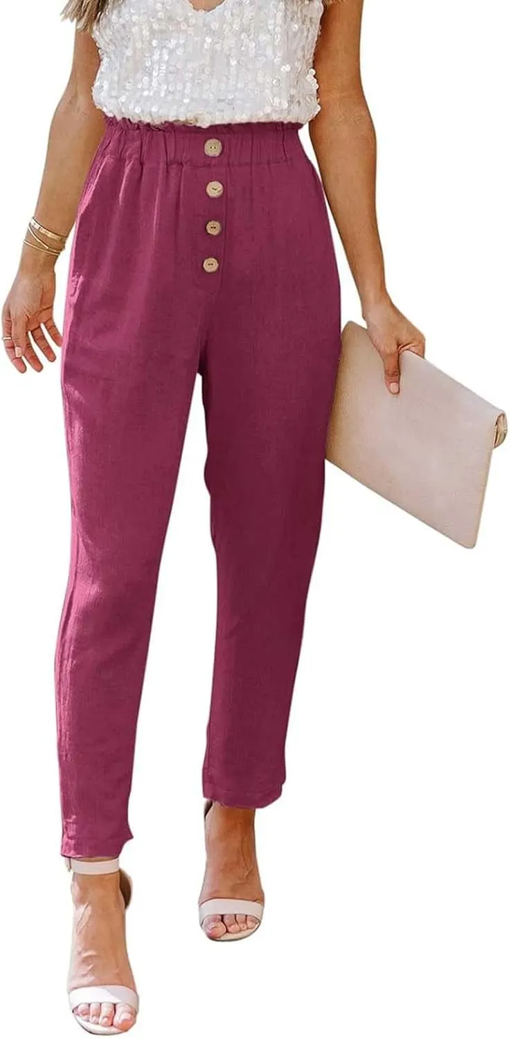 Womens High Waisted Button-Front Casual Pants Various Occasion Stylish Trousers Office Dress Ankle-Length Casual Pant