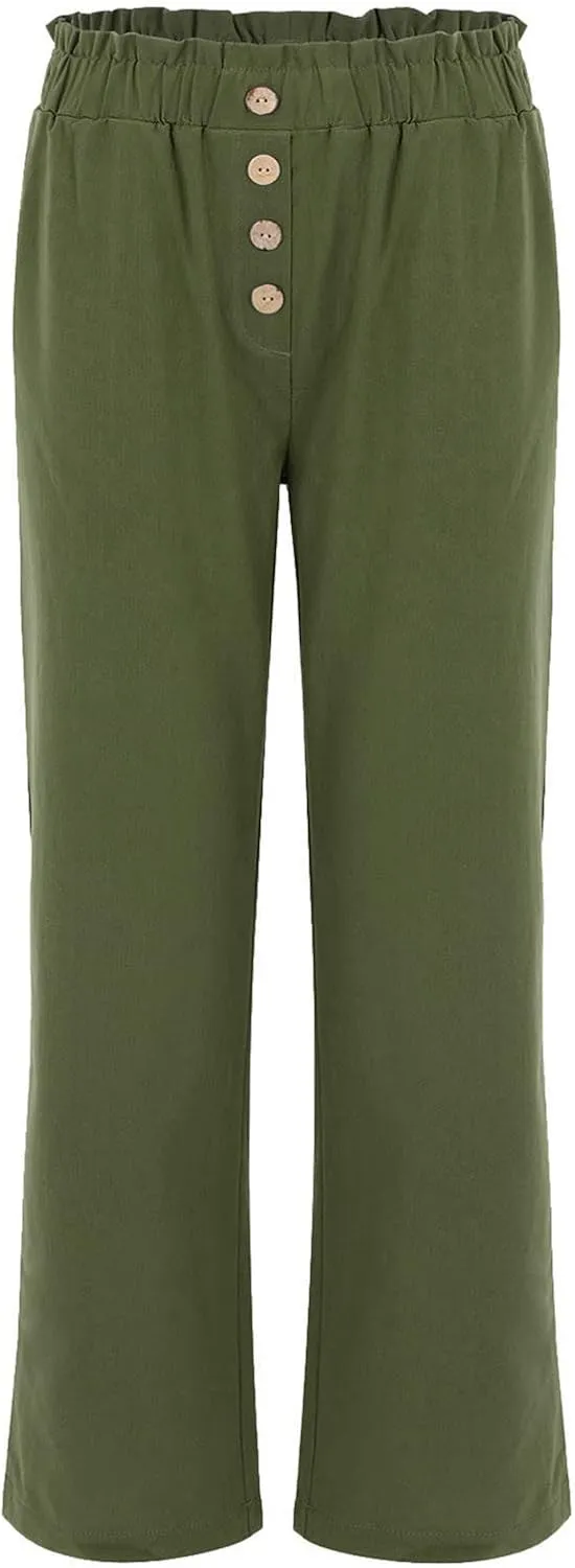 Womens High Waisted Button-Front Casual Pants Various Occasion Stylish Trousers Office Dress Ankle-Length Casual Pant