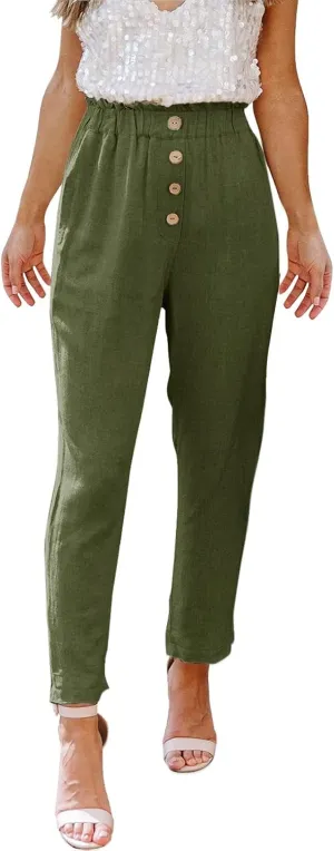 Womens High Waisted Button-Front Casual Pants Various Occasion Stylish Trousers Office Dress Ankle-Length Casual Pant