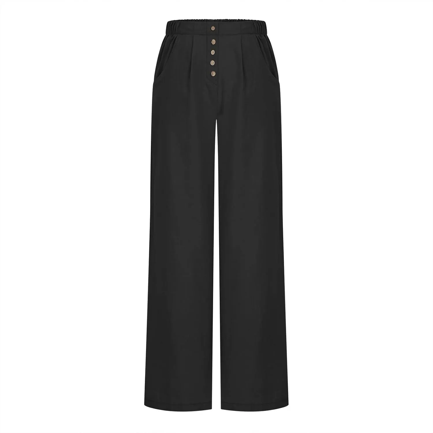 Womens High Waisted Button Front Pants Stylish Straight Wide-Leg Office Relax Linen Trousers Beach Flowy Casual Pants