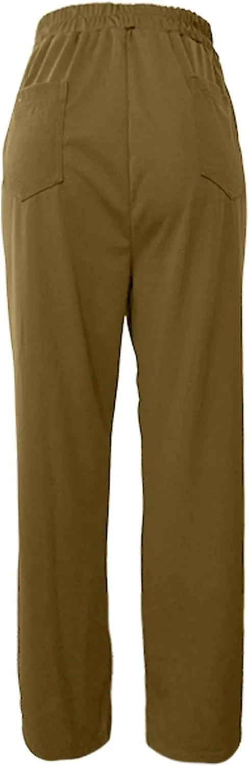 Womens High Waisted Button Pants Front Pocket Casual Loose Fit Outdoor Fashion Streetwear Straight Leg Causal Trouser