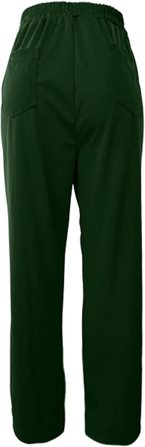 Womens High Waisted Button Pants Front Pocket Casual Loose Fit Outdoor Fashion Streetwear Straight Leg Causal Trouser