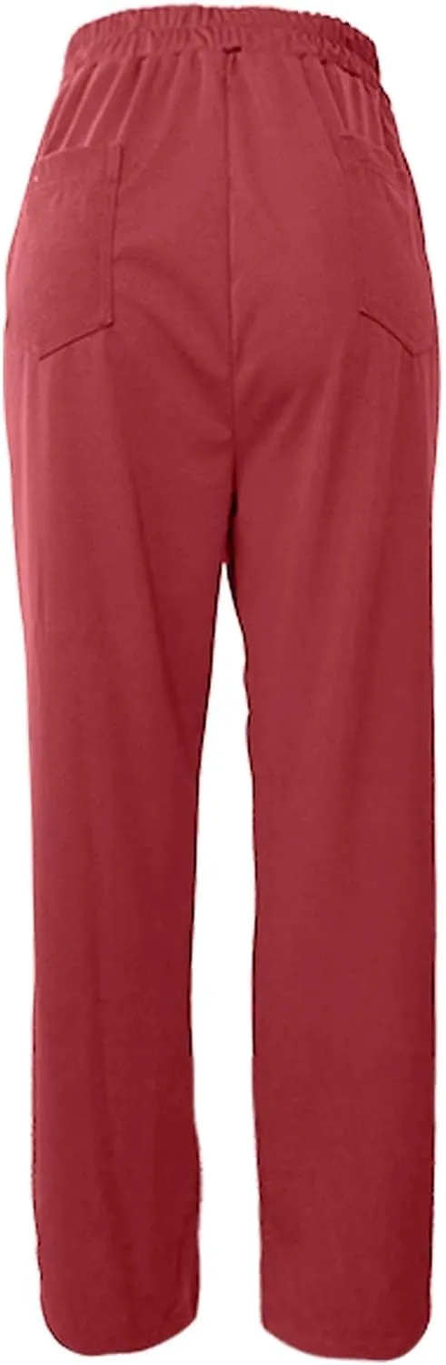 Womens High Waisted Button Pants Front Pocket Casual Loose Fit Outdoor Fashion Streetwear Straight Leg Causal Trouser
