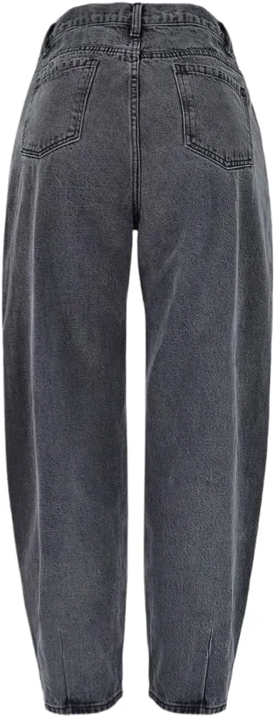 Women's High Waisted Jeans Baggy Metallic Glitter Straight Leg Ripped Denim Pants