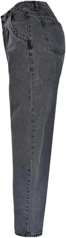 Women's High Waisted Jeans Baggy Metallic Glitter Straight Leg Ripped Denim Pants