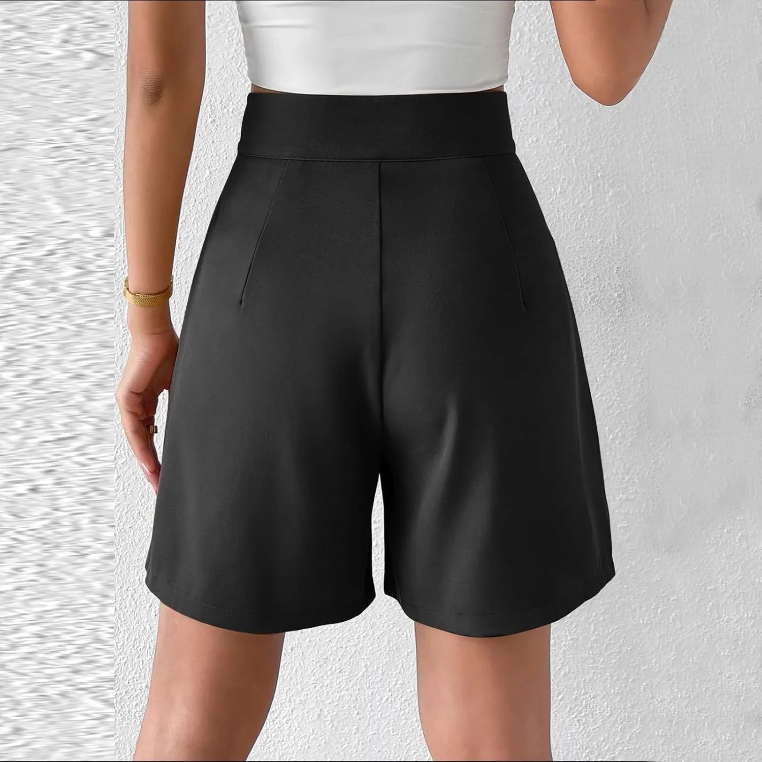 Womens High-Waisted Pleated Shorts Stylish Casual Plus Size Loose Wide Leg Short Trendy Lounge Wide-Leg Bermuda Pants