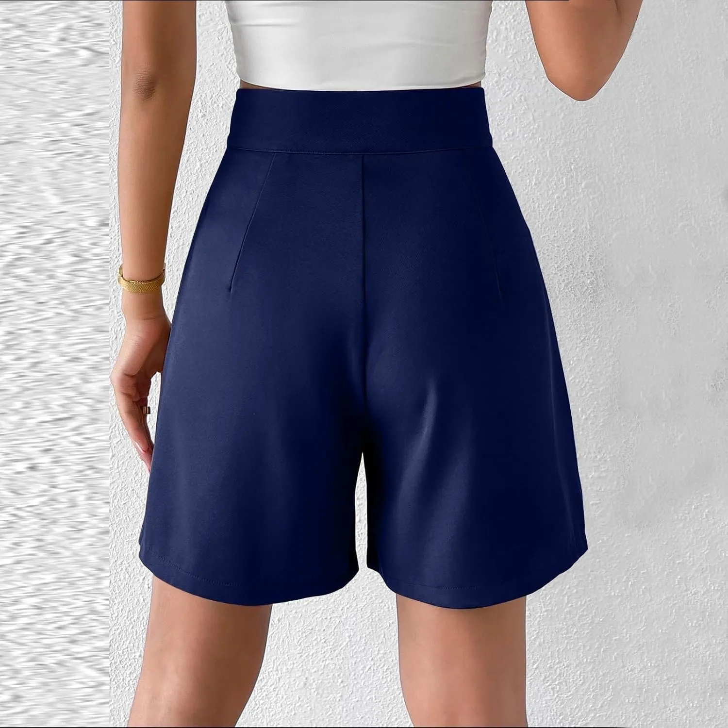 Womens High-Waisted Pleated Shorts Stylish Casual Plus Size Loose Wide Leg Short Trendy Lounge Wide-Leg Bermuda Pants