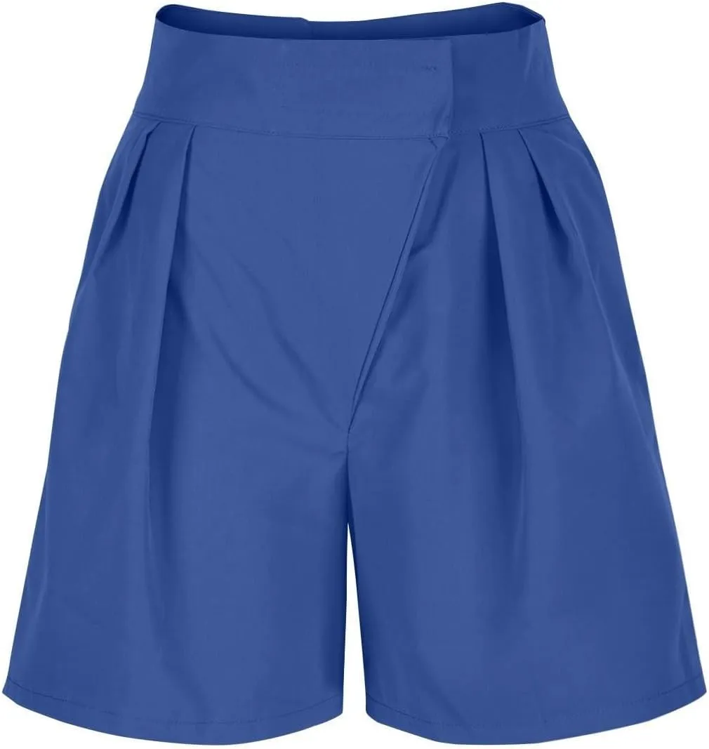 Womens High-Waisted Pleated Shorts Stylish Casual Plus Size Loose Wide Leg Short Trendy Lounge Wide-Leg Bermuda Pants