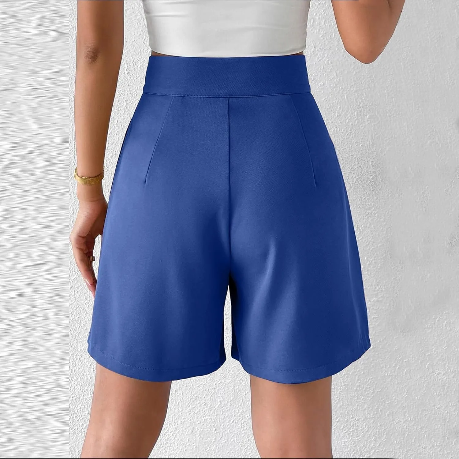 Womens High-Waisted Pleated Shorts Stylish Casual Plus Size Loose Wide Leg Short Trendy Lounge Wide-Leg Bermuda Pants