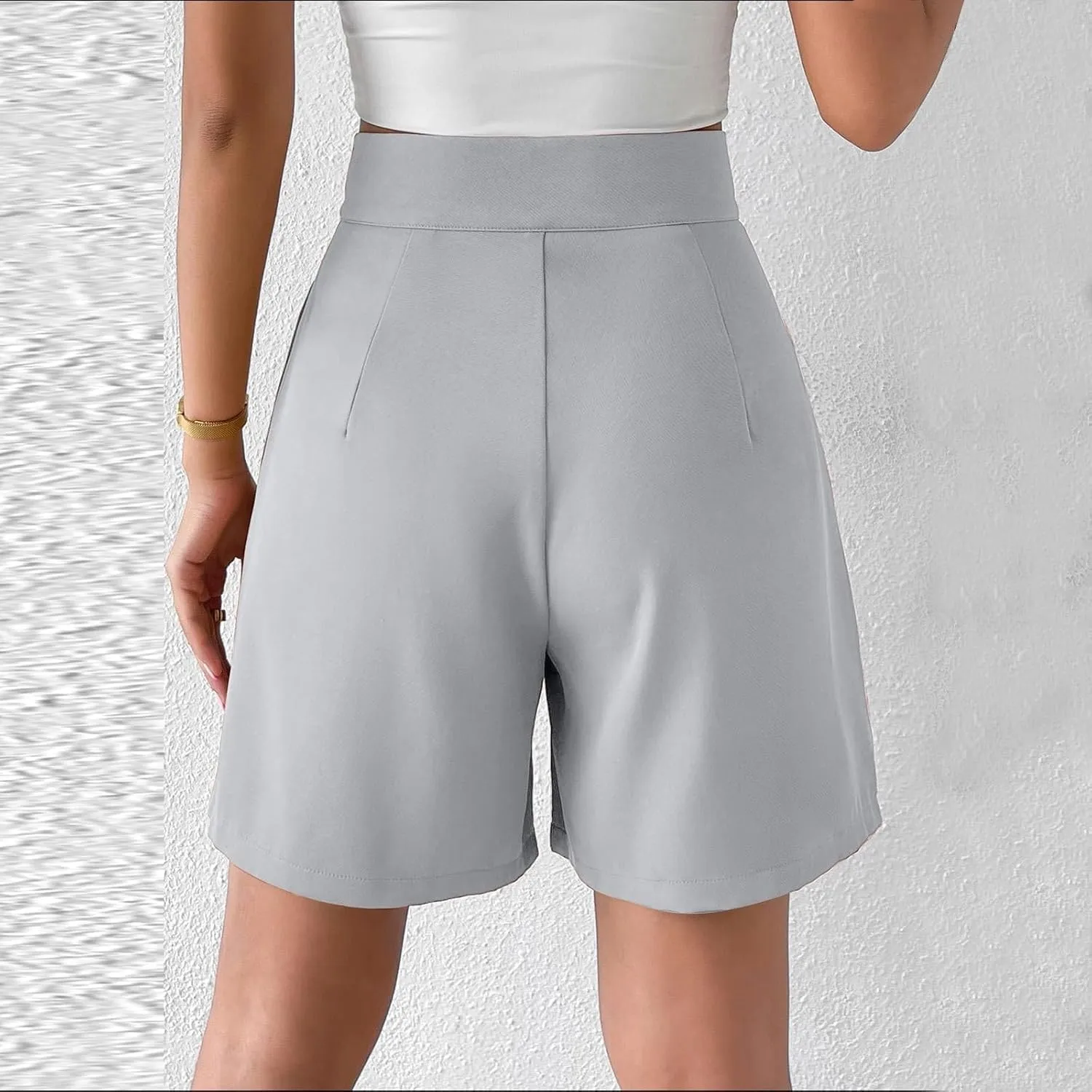 Womens High-Waisted Pleated Shorts Stylish Casual Plus Size Loose Wide Leg Short Trendy Lounge Wide-Leg Bermuda Pants