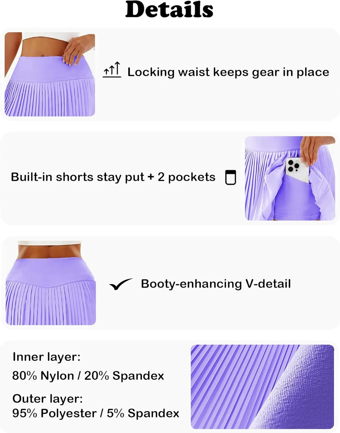 Women's High-Waisted Pleated Tennis Skirt with Shorts and Pockets: Lightweight Athletic Golf Skorts