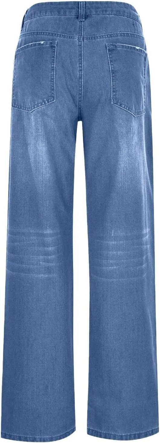 Women's High-Waisted Ripped Jeans Fashionable Distressed Gradient Casual Denim Pant Street Hip Hop Trendy Streetwears