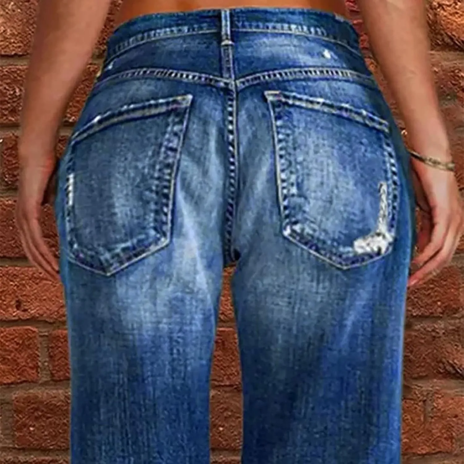 Women's High-Waisted Ripped Jeans Fashionable Distressed Gradient Casual Denim Pant Street Hip Hop Trendy Streetwears