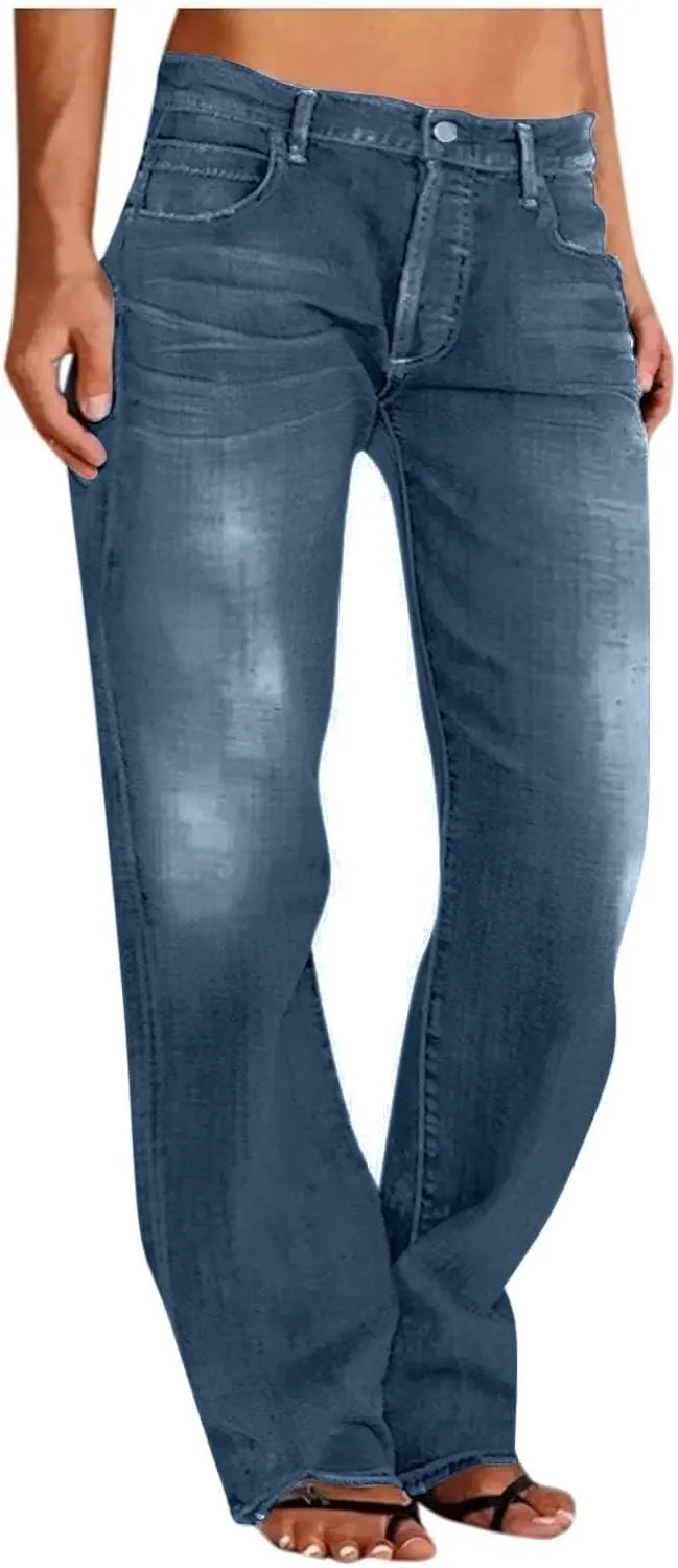 Women's High-Waisted Ripped Jeans Fashionable Distressed Gradient Casual Denim Pant Street Hip Hop Trendy Streetwears