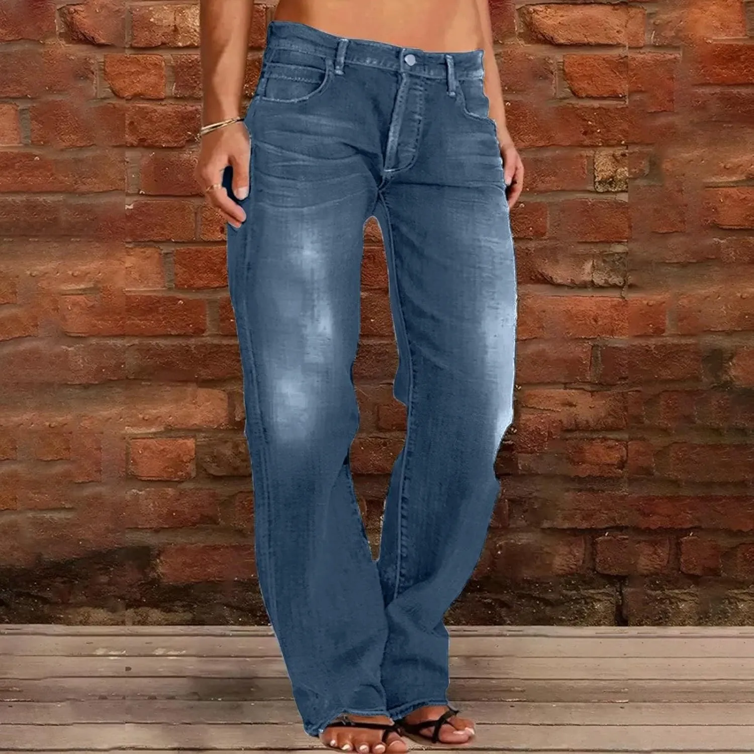 Women's High-Waisted Ripped Jeans Fashionable Distressed Gradient Casual Denim Pant Street Hip Hop Trendy Streetwears
