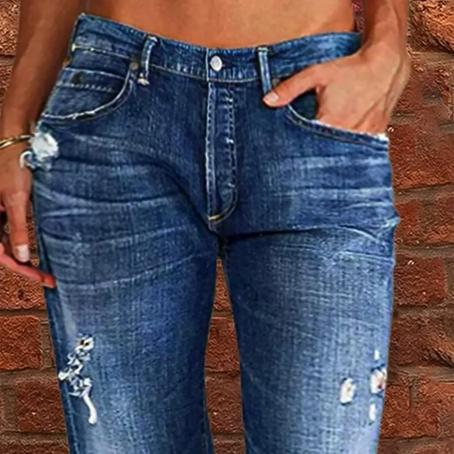 Women's High-Waisted Ripped Jeans Fashionable Distressed Gradient Casual Denim Pant Street Hip Hop Trendy Streetwears
