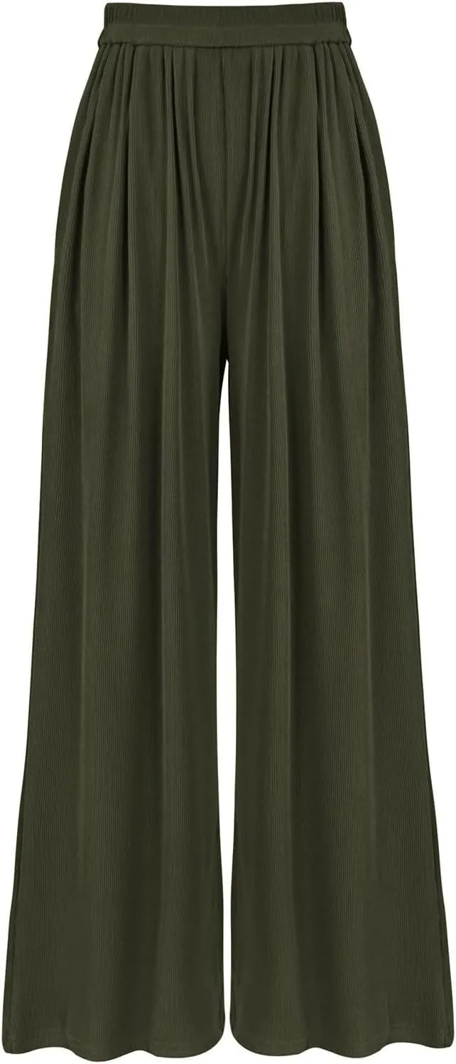 Womens High Waisted Wide Leg Linen Pants Plus Size Stylish Casual Loose Trouser Beach Vacation Boho Flowy Lounge Pant