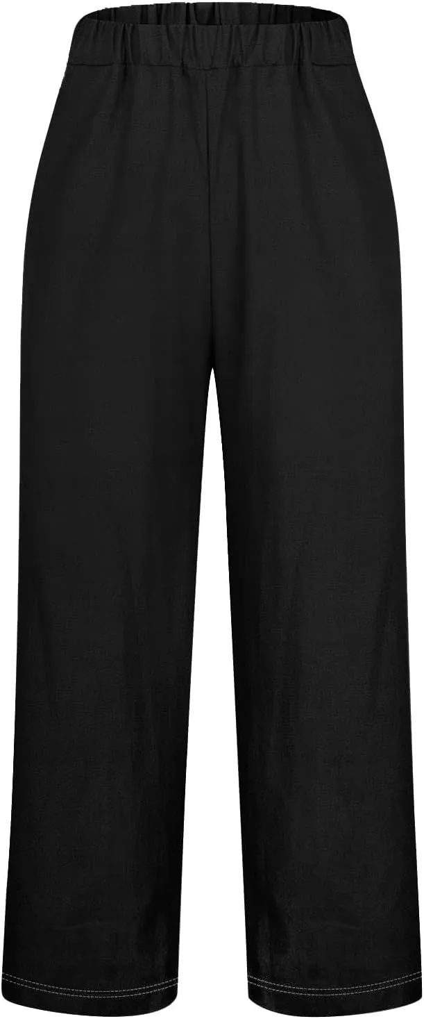 Womens Linen Casual High Waist Pants 2025 Trendy Straight Wide Leg Boho Flowy Trouser Work Dressy Palazzo Casual Pant