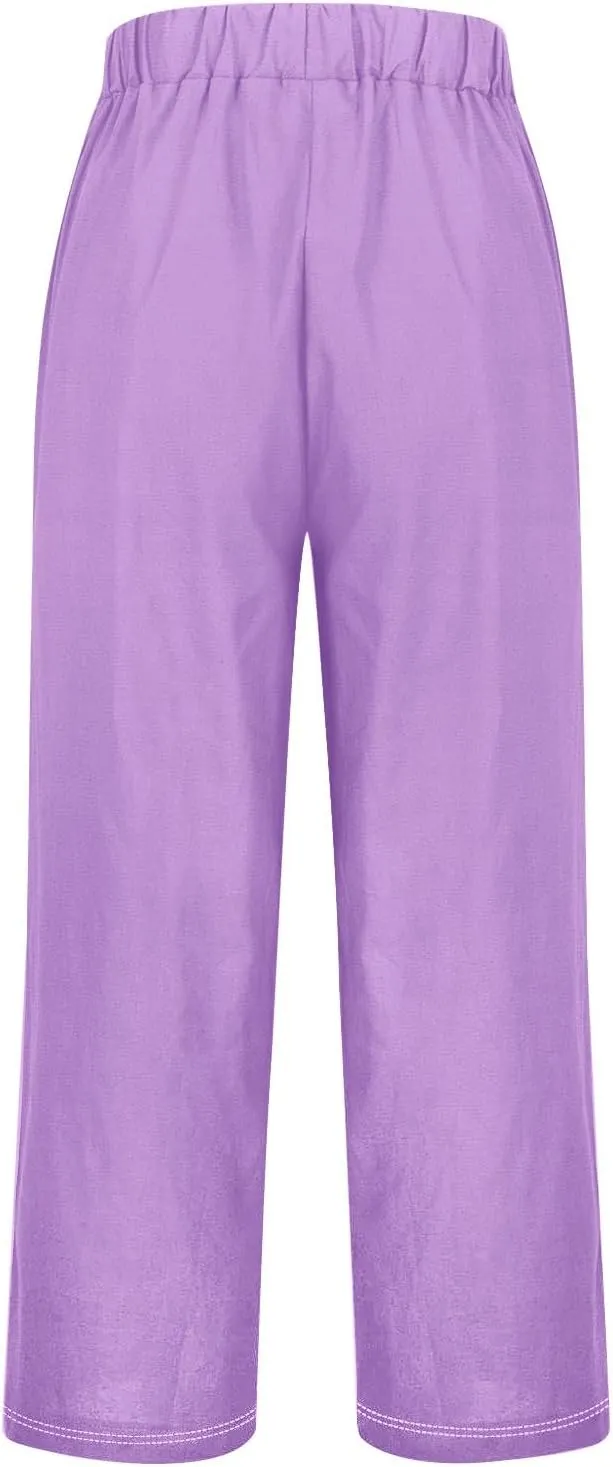 Womens Linen Casual High Waist Pants 2025 Trendy Straight Wide Leg Boho Flowy Trouser Work Dressy Palazzo Casual Pant
